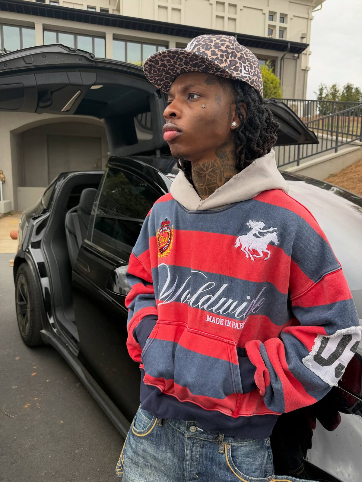 Model wearing the Gouge Worldwide rugby hoodie
